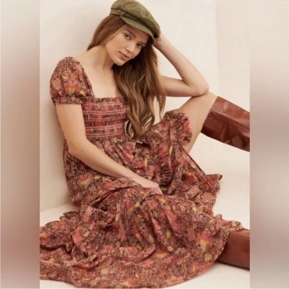New FREE PEOPLE floral Getaway tiered maxi dress SZ SMALL - Picture 1 of 10